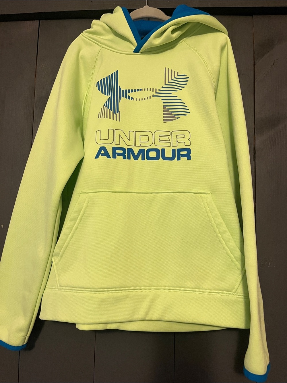 Under Armour Kids Neon Yellow Pullover Hoodie with Blue Logo